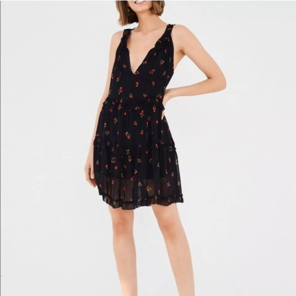 FARM Rio Pitanga Cherry Black Layered Mini Dress